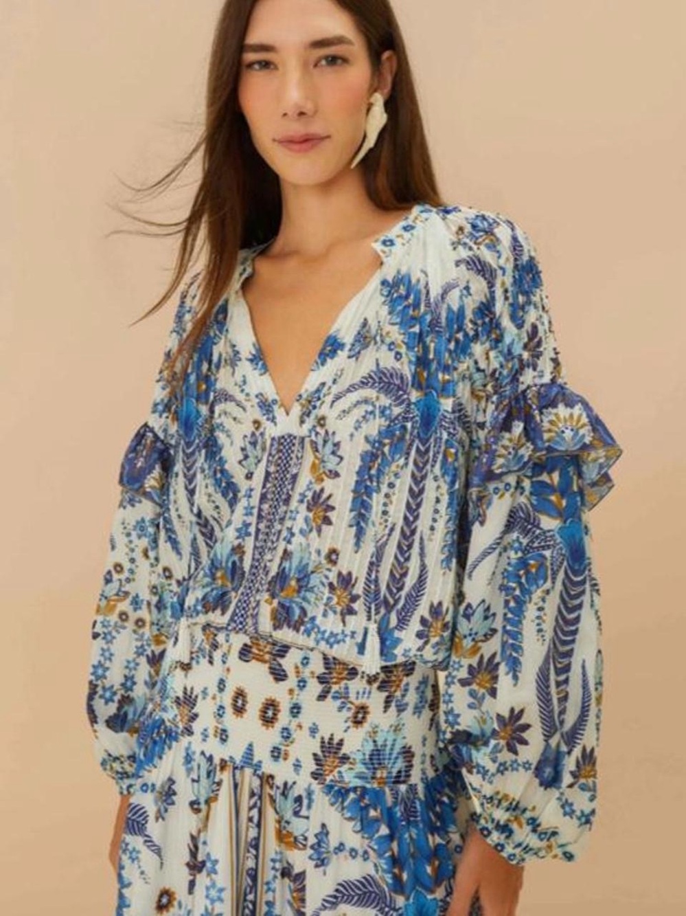 NWT FARM RIO Ana Tapestry Cotton-Blend Blouse